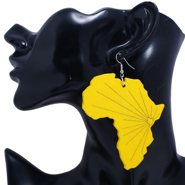 

Fashion African Map Wooden Earrings Light Weight Long Drop Organic Wood Dangle Earrings For Womens, Silver