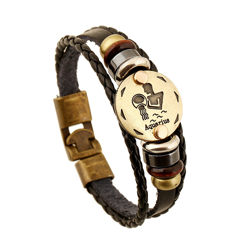Retro Lederarmband Männer Punk Armband Handmade Brown Lederarmband HJ