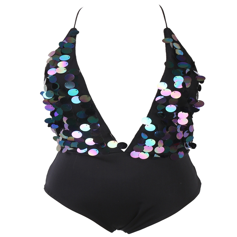 

Sexy Deep V-neck Backless Sequins Nightclub Wear Bodysuit 2020 Summer Short Elegant Jumpsuit Rompers Beach Bodysuit Monokini, As the picture shows