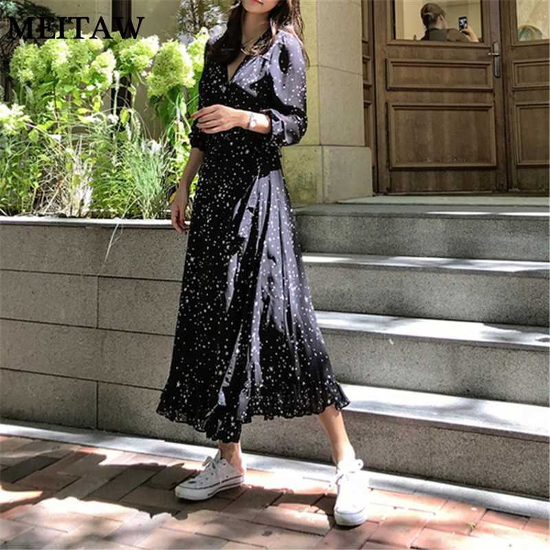 

Spring Korean Long Dress Women Chiffon Dress 2020 Casual V-neck Long Sleeve Elegant Star Print Party Dresses, Mc2810black