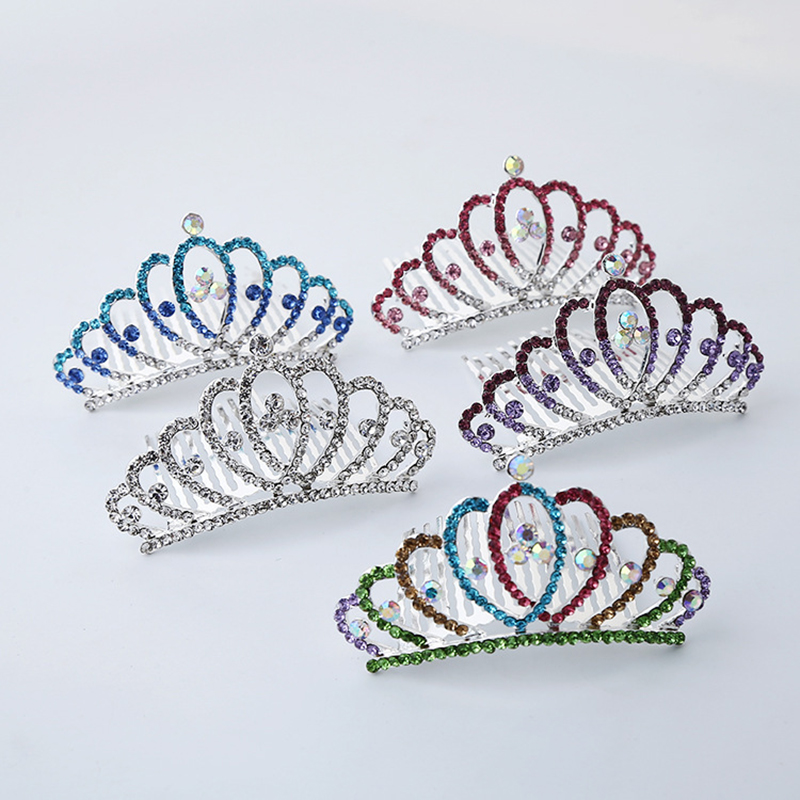 

Children Hair Combs Shining gem Rhinestone crown Headband cartoon baby girls princess hair accessories kids Tiaras Z0237, As photo remark color