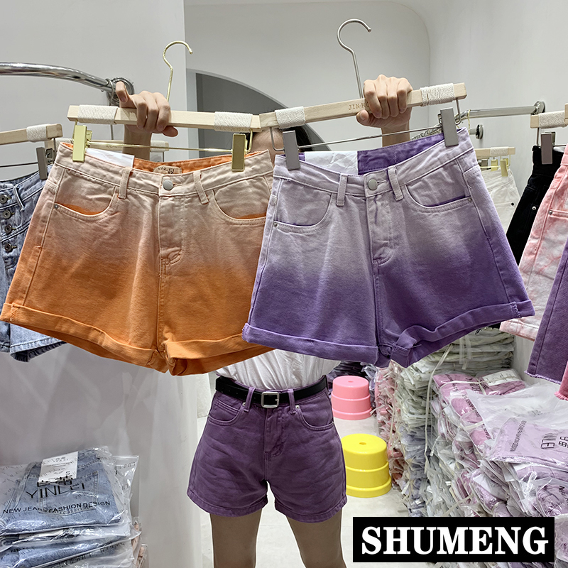 

Gradient Candy Color Personality Purple Jeans Shorts for Women 2020 Summer New Wide-Leg Shorts Denim Hot Pants Teenagers
