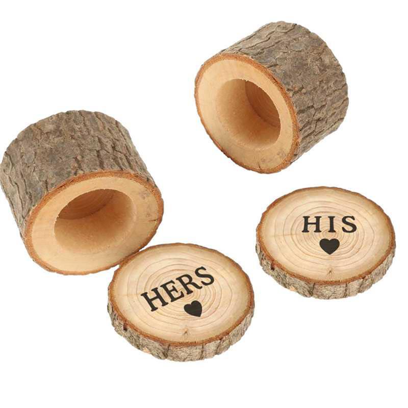 

His Hers Printed Wooden Ring Box Marriage Proposal Supply DIY Wedding Decoration Accessory
