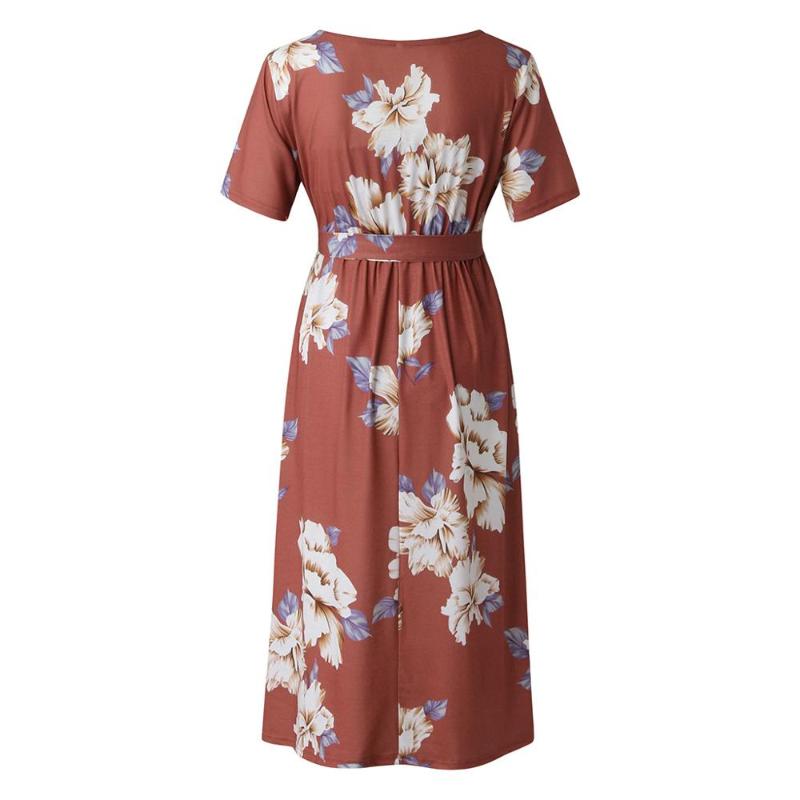 

Summer new women's fashion personality beautiful printed short-sleeved pregnant women breastfeeding lace dress long skirt, Pink