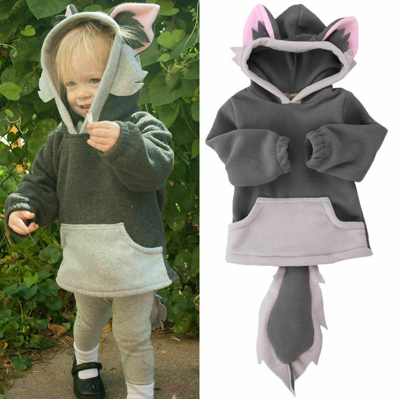 

US STOCK 2020 New Kid Polar Fleece Animal Cartoon Hoodie Fashion Novelty With Ears Hooded Coat Jacket Costume, Blue;gray