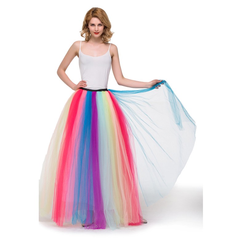 

Layers Women Long Tulle Tutu Skirt Summer High Waist Korean School Saias Puffy Princess Ballet Dancewear, Picture color