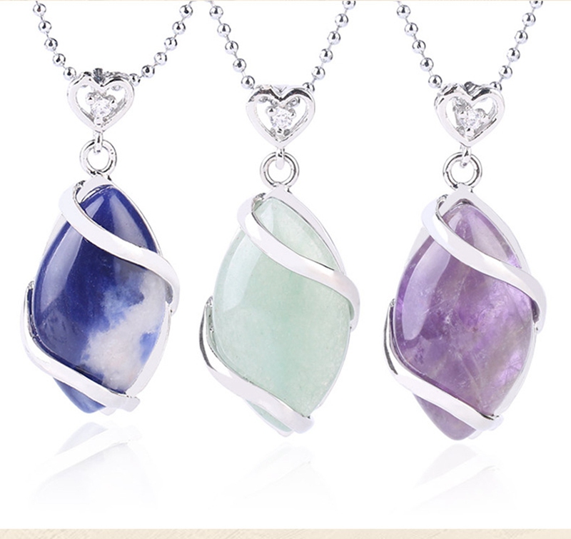 

qimoshi Women's necklace natural quartz crystal necklace pendant female healing stone pendant horse eye bead fashion necklace men 12pcs