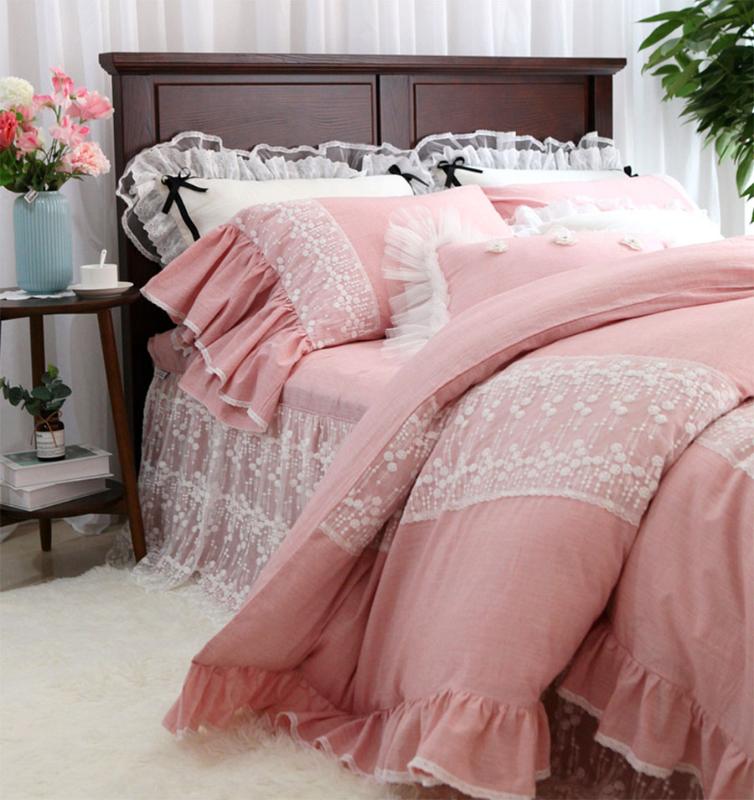 

Romantic princess lace bedding set girl, queen king cotton fairyfair double home textile bedspread pillow case duvet cover, Picture color