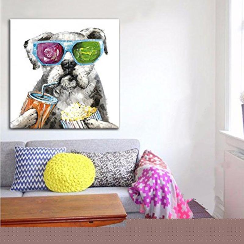 

Handpainted & HD Printed oil painting Modern Abstract Animal Funny Eating Dog Wall Art High Quality Home Decor On Canvas Multi Sizes a75