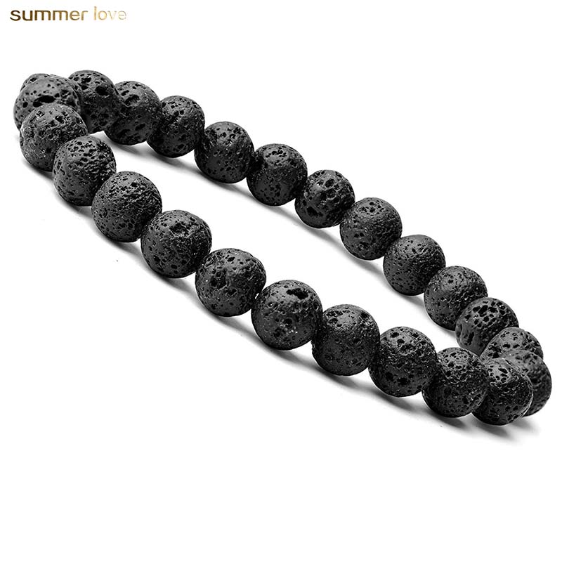 

8mm Black Natural Lava Stone Bead Bracelet For Men Women Adjustable Oil Perfume Diffuser Healing Bracelet Stretch Yoga Jewelry