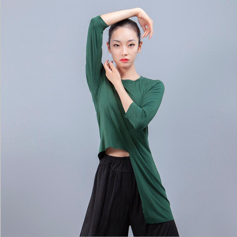 

Modal irregular long yoga shirts breathable sports top modern dance practice clothes fitness top deportivo mujer loose gym, Black
