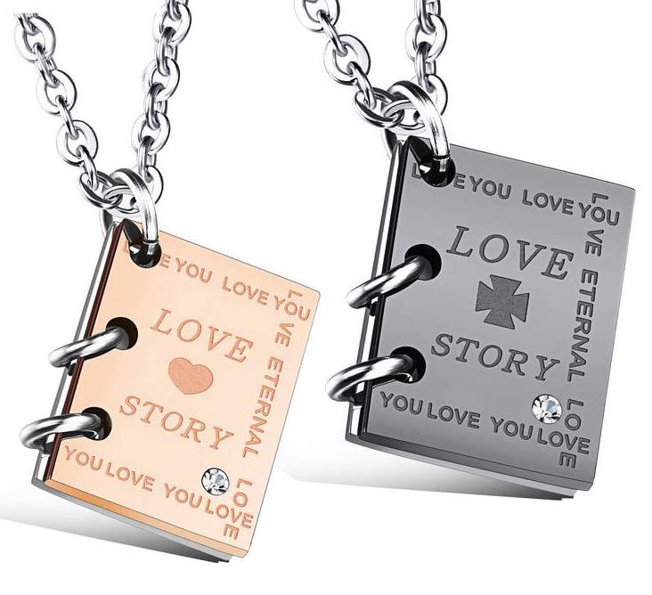 

Hemiston Creative Love Story Book Titanium Steel Couple Necklace