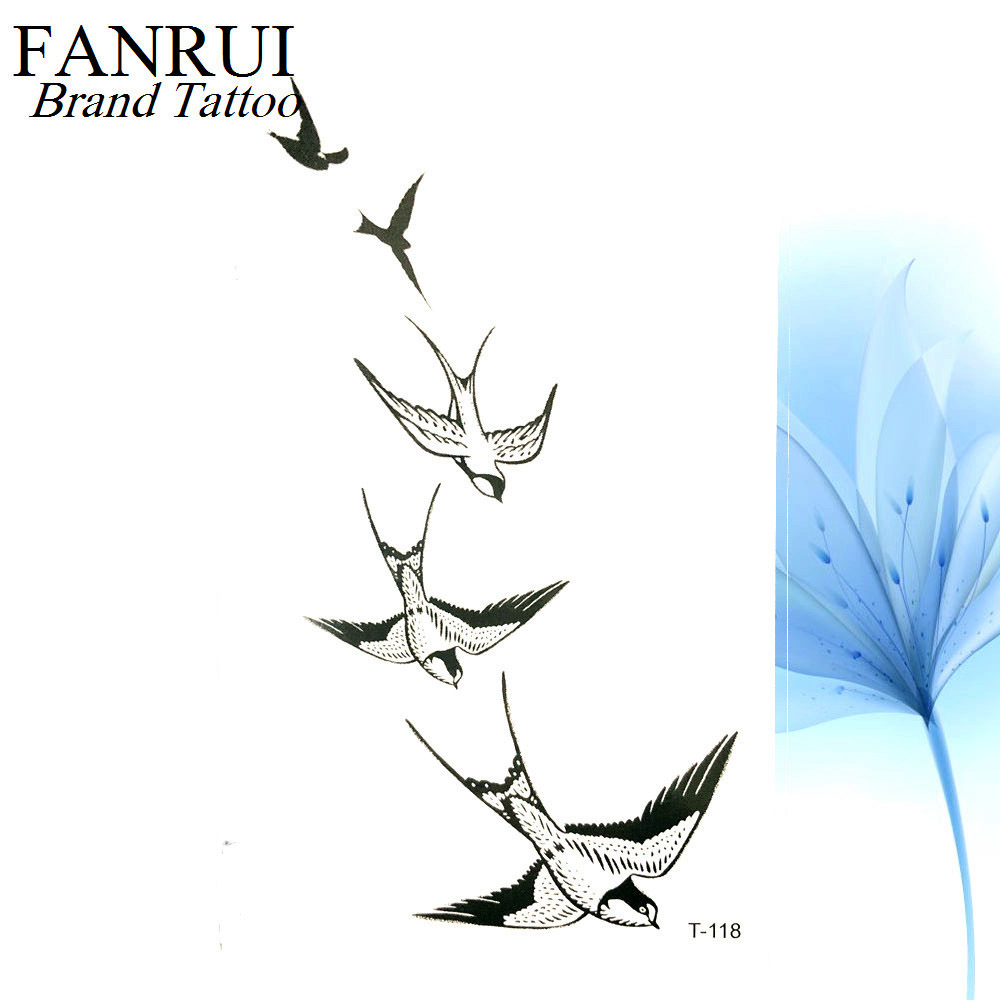 Acheter Mignon Hirondelle Plume Oiseau Autocollants Temporaires Fleur Branche Lettre Transfert De Leau Tatouage Femmes Corps Poitrine Bras Art