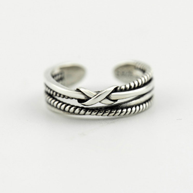 

Real 925 Sterling Silver Open Adjustable Rings for Women Vintage X Cross Finger Ring Prevent Allergy Fine Jewelry YMR350