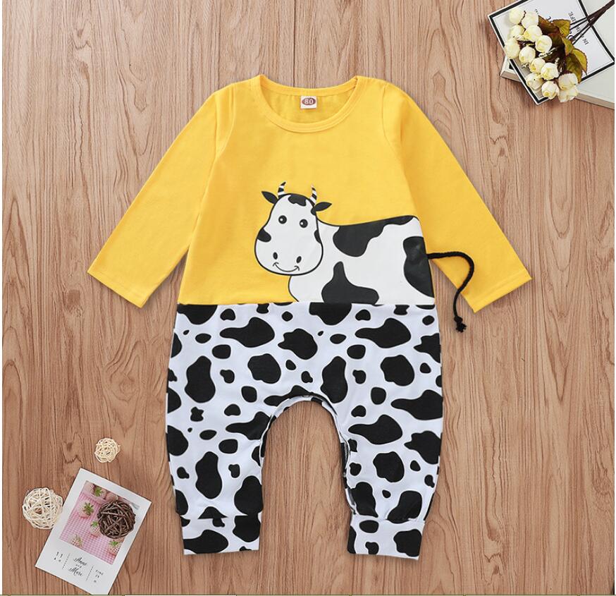 

Baby Long Sleeve Milk Cow Print Romper Baby Spring and Autumn O-Neck Jumpsuit Kids Clothes One Piece ZHT 300, As picture