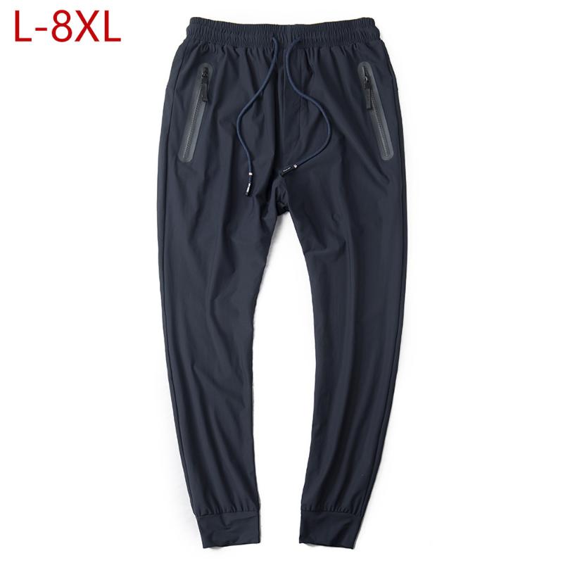 

Plus Big Size 8XL Joggers Men Pants Quick Drying Ultra Thin Sweatpants Summer Male Loose Sports Elastic Tracksuit Baggy Trousers, Black blue pants