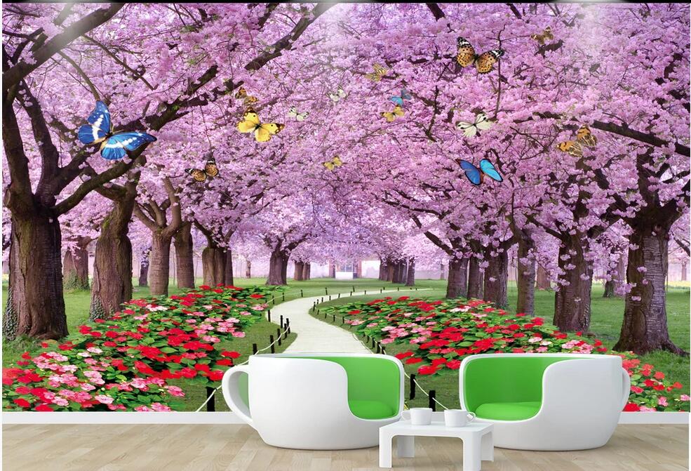 

3d room wallpaper custom photo mural 3D landscape background wall walkway aisle living room in woods park 3d Landscape mural wallpaper, Non-woven fabric