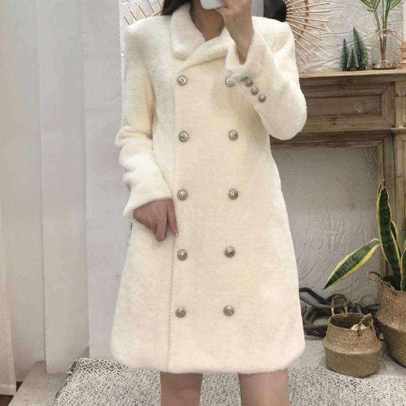 

Winter 2020 imitation Autumn Mink Coat Women Casual Breasted Double Long Fur Coats Female Cothes, Creamy white