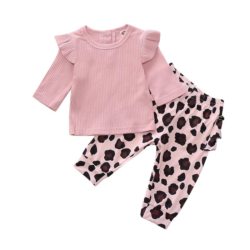 

0-18M Toddler Baby Girl Kid Clothes Sets -Sleeve Knitted Sweater Top Leopard Pants Cotton Clothes Set, Pink