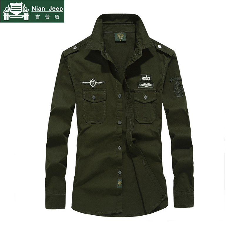 

Brand Shirts Men 100% Cotton High Quality Army Green Long Sleeve Solid Badge Chemise Homme Fitness Tactical shirt M-6XL, Khaki