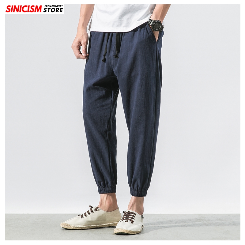 

Sinicism Store Men Cotton Linen Summer Casual Pants Mens 2020 Loose Ankle-Length Trousers Male Oversize Chinese Style Pants 5XL, Black