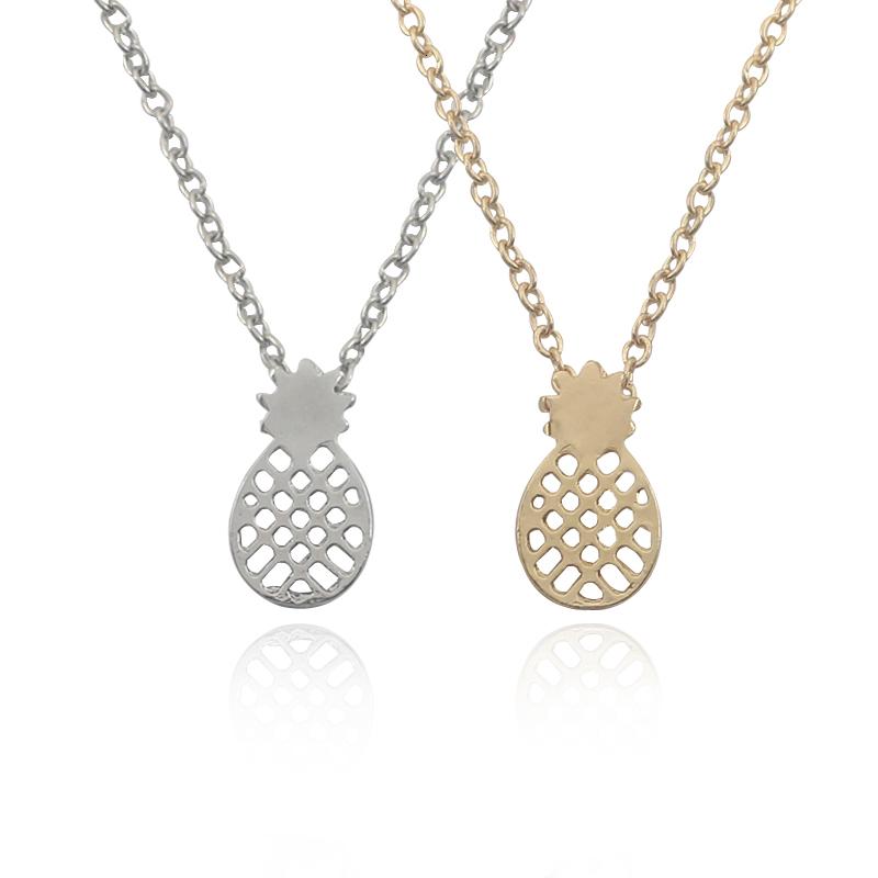 

Chains Fashion Girl Cute Fruit Hollow Pineapple Pendant Gold Silver Zinc Alloy Necklace Gift 2021