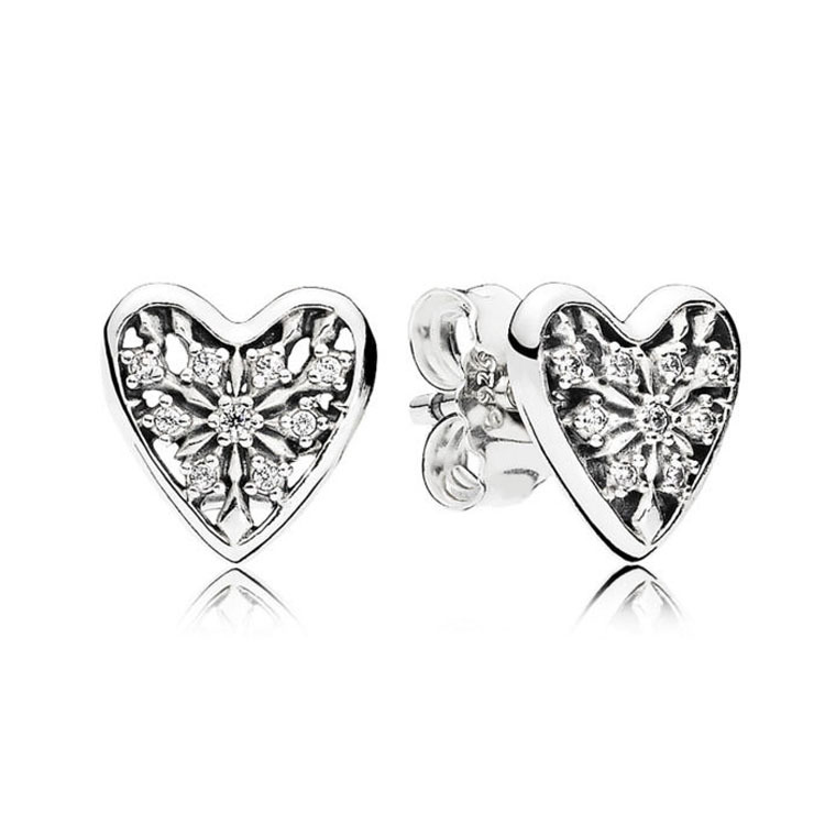 

Real 925 Sterling Silver Heart of Winter Stud Earring Set Original Box for Pandora CZ Diamond Earrings Girls Women Jewelry