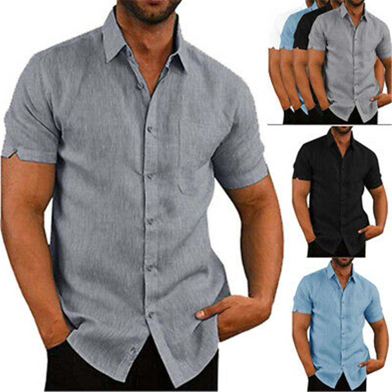 

Solid Shirts Short Sleeve Men Summer Linen Loose Soft Tops Tee Casual, Black
