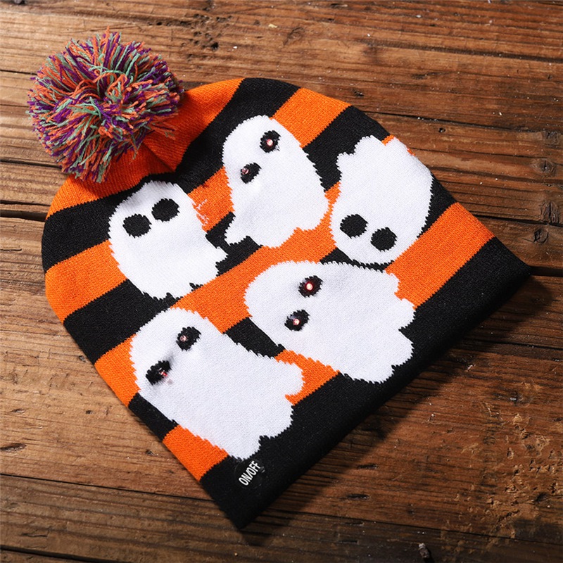 

LED Halloween Glowing Knit Cap Hat Christmas Sweater Beanie Light Up Knitted Hat Halloween Adult Christmas Party Ghost