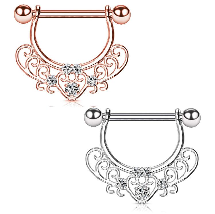 

Silver crystal Hollow Heart nipple Ring Women Body Jewelry Silver Party Belly Button ring
