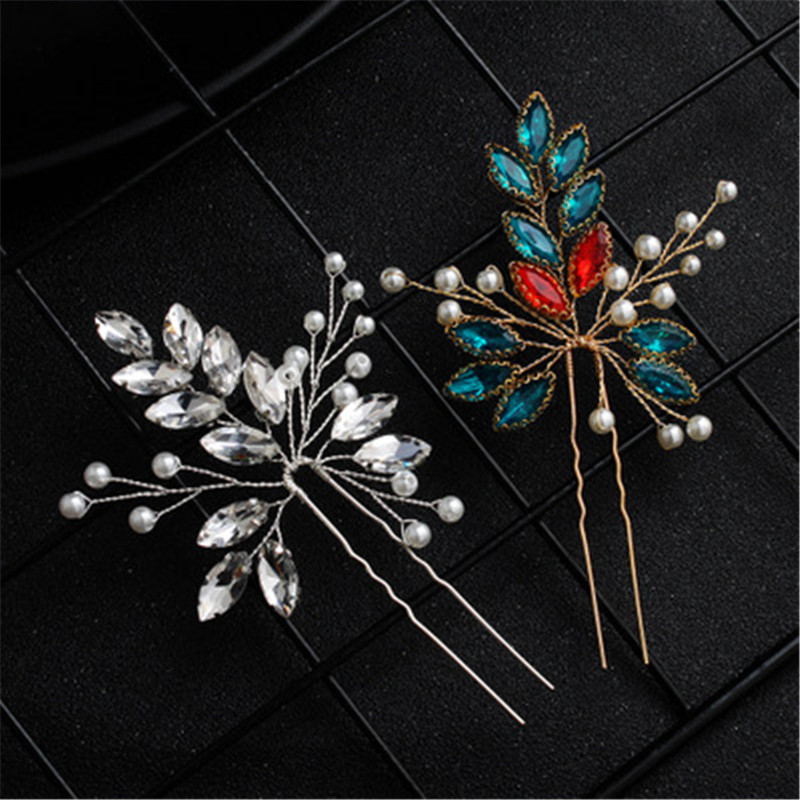 

Blue Ziron Bridal Hairpin Sets Red Rhinestone Leaf Accessories Statement Handmade Bride Headwear Charms Bride Headpiece Hairpin
