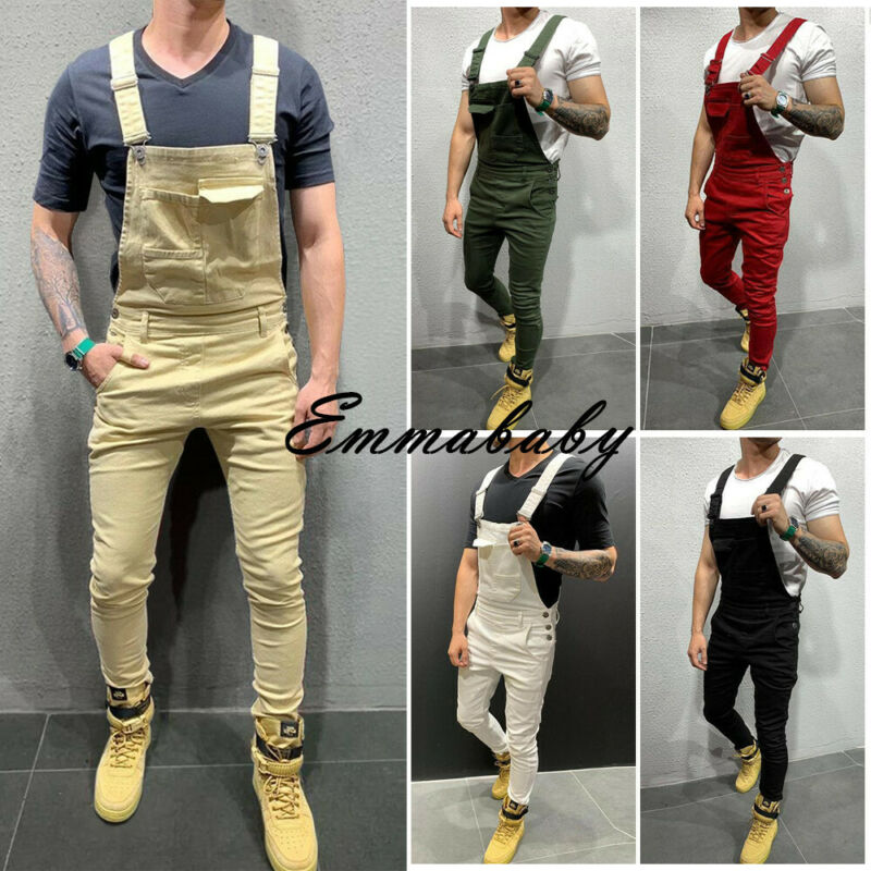 Jumpsuits Overalls Bib Pants Suspenders Romper Trousers New Mens Casual Cotton