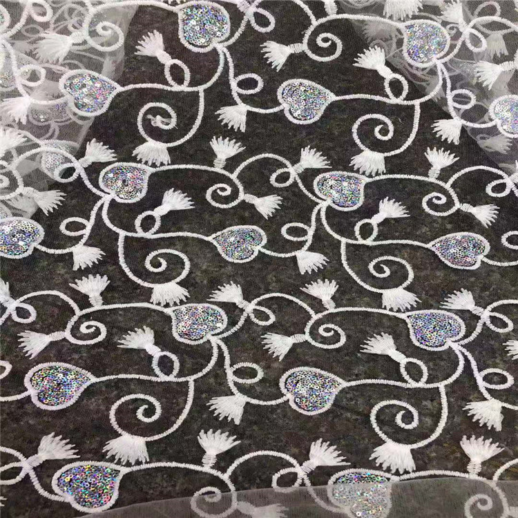 

Spring Summer New Mesh Bottom Lovely Sequin Women's and Children's Clothing Skirt Wedding Dress Embroidery Fabrics