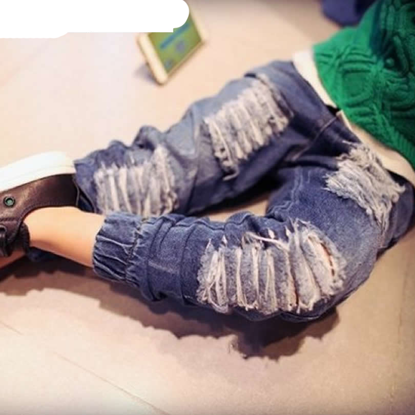 

Fashion Denim Holes Pants Boys&Girls Ripped Jeans Baby Jeans Kids Clothes Cotton Casual Children's Jeans Regular Kids Trousers, Blue
