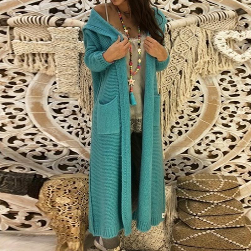 

SHUJIN Long Knitted Cardigan Sweaters Tops 2020 Fall Women Fashion Double Pockets Hooded Sweters Femme Mujer Coat Streetwear, B orange