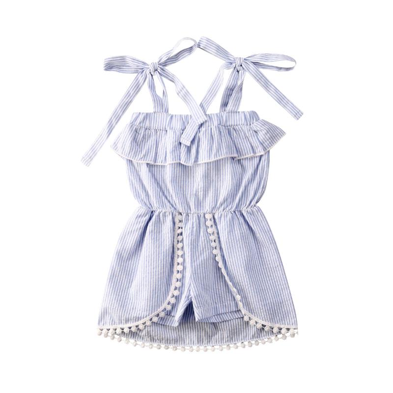 

Fashion Kids Toddler Baby Girls Sleeveless Off Shoulder Striped Romper Jumpsuit for Baby Girls, Blue