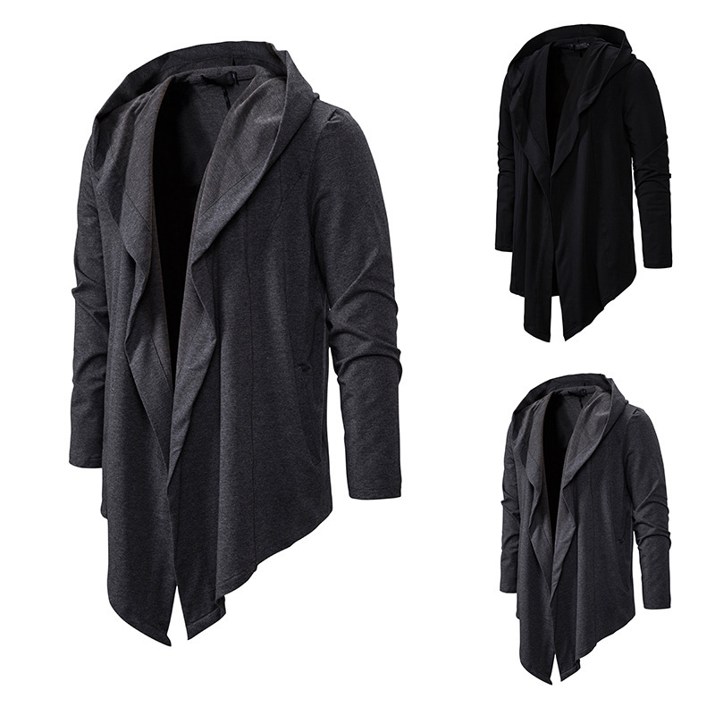 

2020 Tide Men's Cardigan Dark Dark Long Irregular Loose Jacket Hip Hop Hat Streetwear Long Sleeve, Black