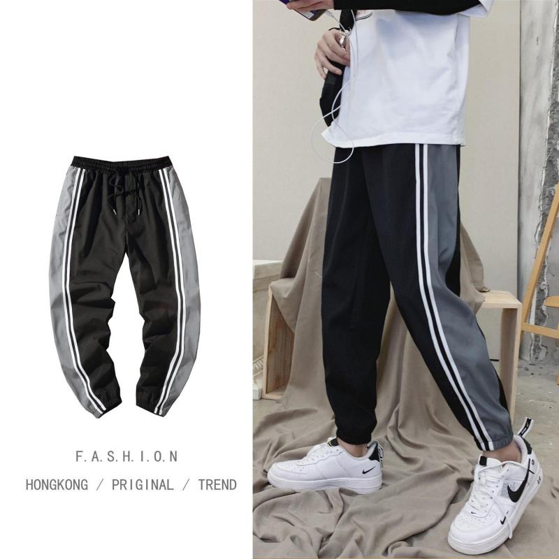 

Men's Trendy Color-blocking Loose-leg Track Pants Sweatpants Pockets Elastic Waist Streetwear Mens Fashion, Black