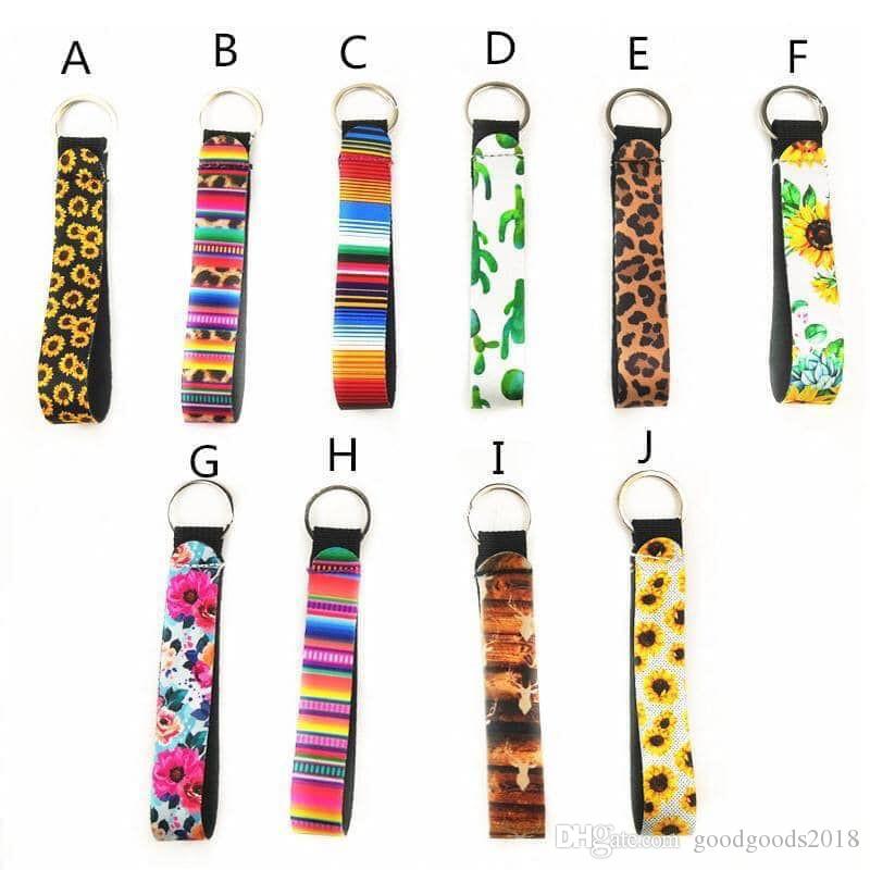 

Neoprene Wristlet Keychains Lanyard Sunflower Leopard Serape Cactus Prints Strap Band with Split Ring Key Chain Holder Cool Key Fob ST484