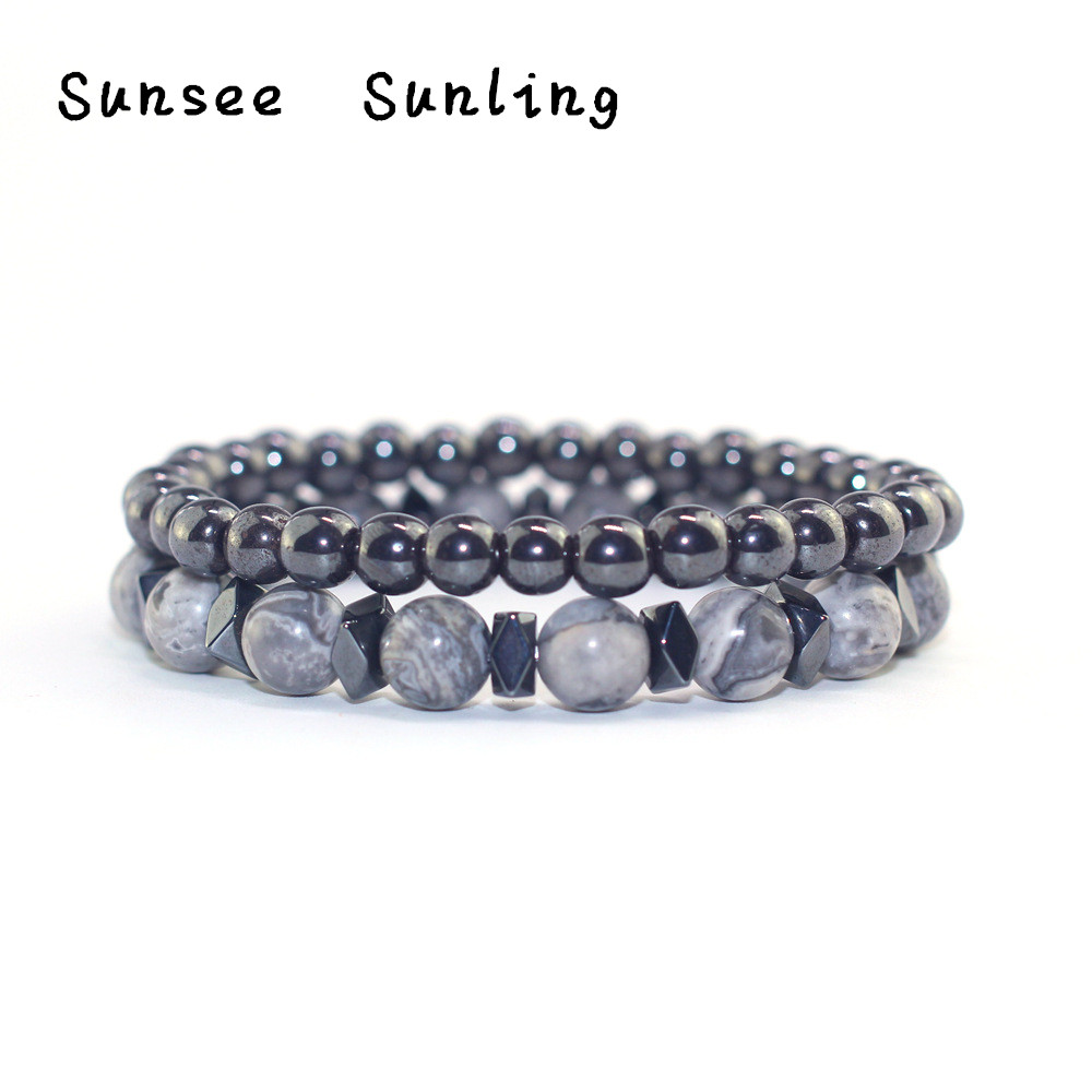Hommes Femmes Rainbow Noir Magnétique Bracelet Perles Hématite Pierre Santé Bijoux
