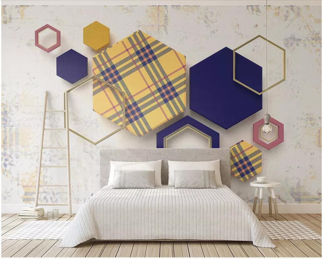 

WDBH 3d photo wallpaper custom mural Retro geometric hexagon plaid stitching tv background home decor living room wallpaper for walls 3 d, Non-woven