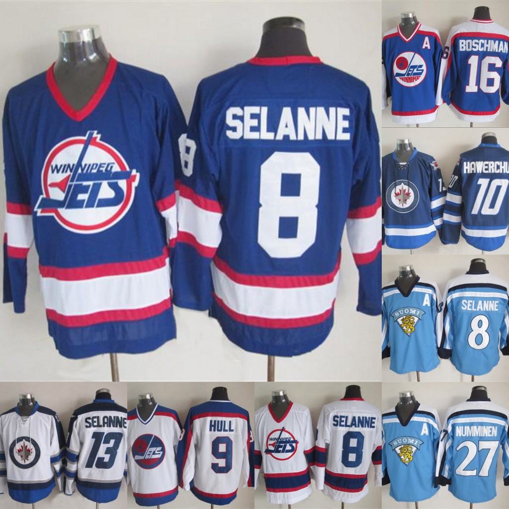 

Vintage Winnipeg Jets Jerseys 8 Selanne 10 Dale Hawerchuk 9 Bobby Hull 13 Teemu Selanne 16 Laurie Boschman Hockey Jerseys Stitched, 13 white1