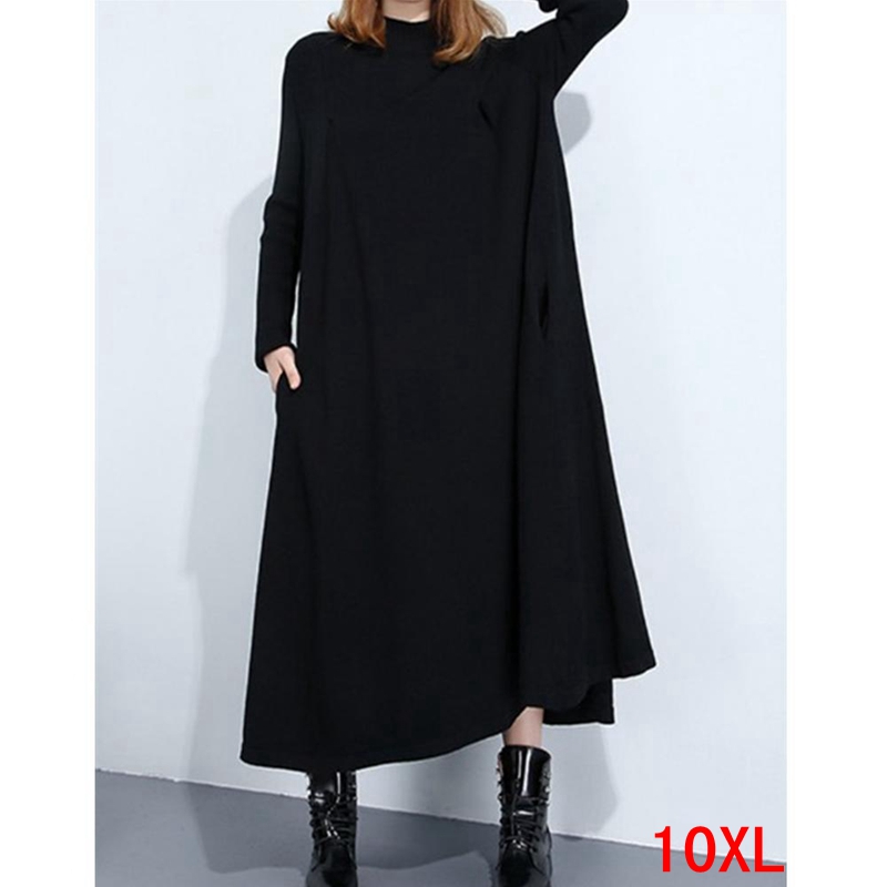 

Large size women' dress plus size 5XL 6XL 8XL 9XL 10XL bust 150CM autumn high collar long sleeve loose large blue dress, Picture color