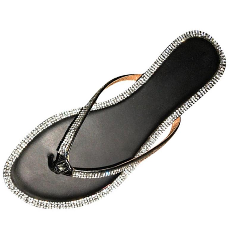 

Women's Flip Flops Slipper Sandals Flat Slippers Casual Beach Sliders Outdoor Crystal Roman Shoes summer womans Beach shoes, Black