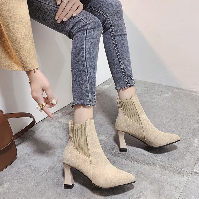 

Women High Heel Booties Large Siz Fashion Female High-Heeled Boots Young Ladies Fashion Booties Heel Cloth Boots, Black