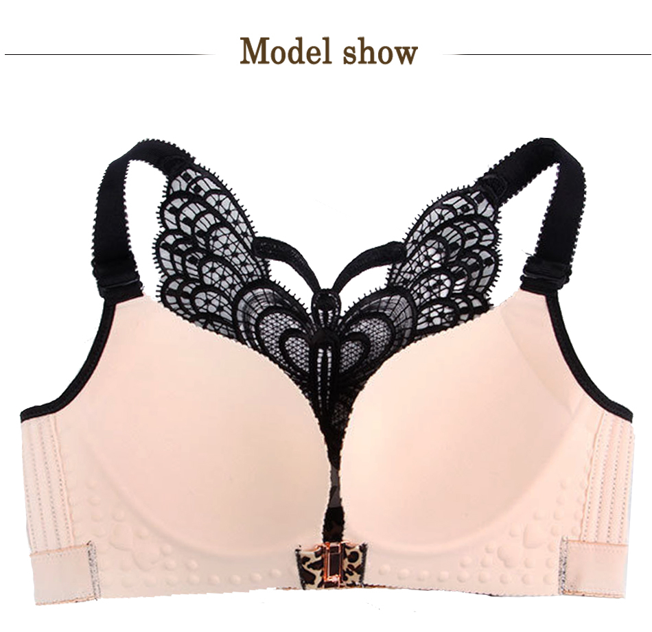 Leopard Front Closure Bra Wireless Beauty Lace Back Bras for Women Plunge PushUp
