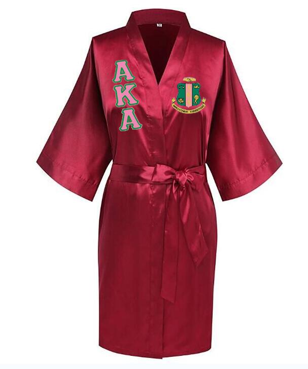 

Sorority Fraternity Loose Silk Bathrobe Lace Satin AKA Clothes Robe, Aka lavender