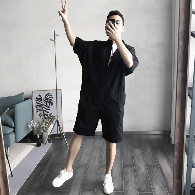 

New 2018 men's clothing fashion Korean casual overalls Casual loose fitting conjoined pants costumes, Black