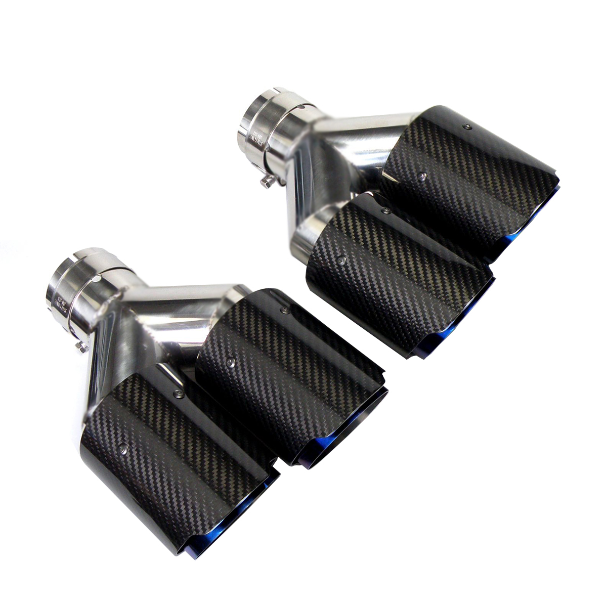 

Dual Carbon Fiber + Stainless Steel Burnt Blue Universal Auto Akrapovic Type Exhaust Tip Double End Pipe for BMW BENZ VW Golf No Logo