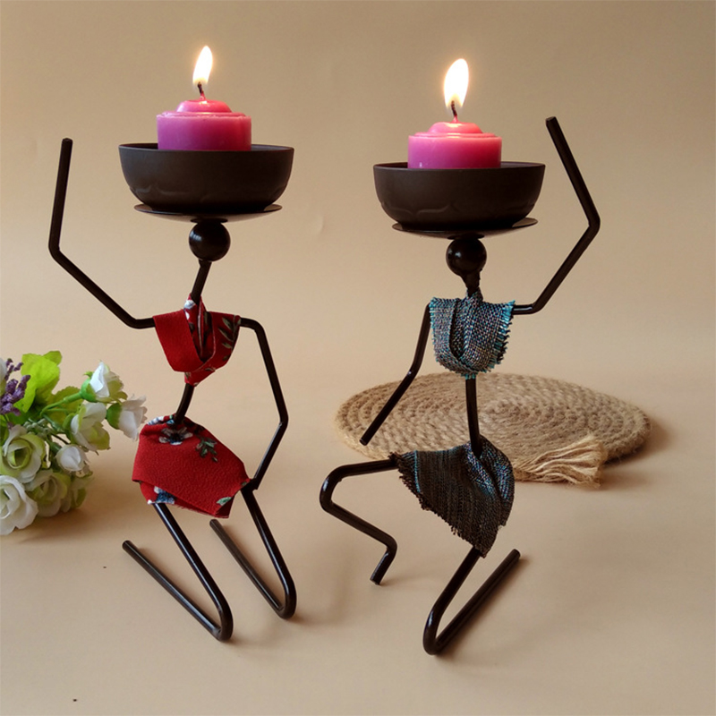 

African Woman Metal Candle Holder Abstract Character Sculpture Candlestick Candle Stand Home Desktop Decor Candelabra Art Gifts